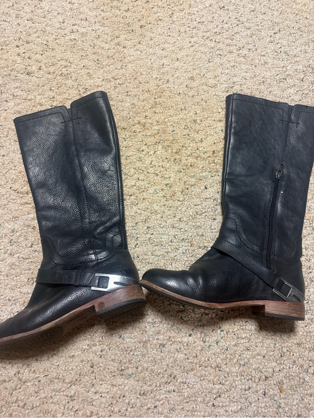 UGG Black Leather Mid-Calf Harness Boots - Picture 1 of 3